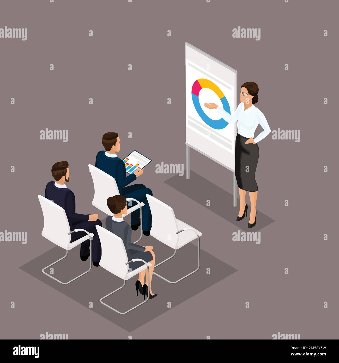 Business people isometric set of women with men, training, coachers in ...