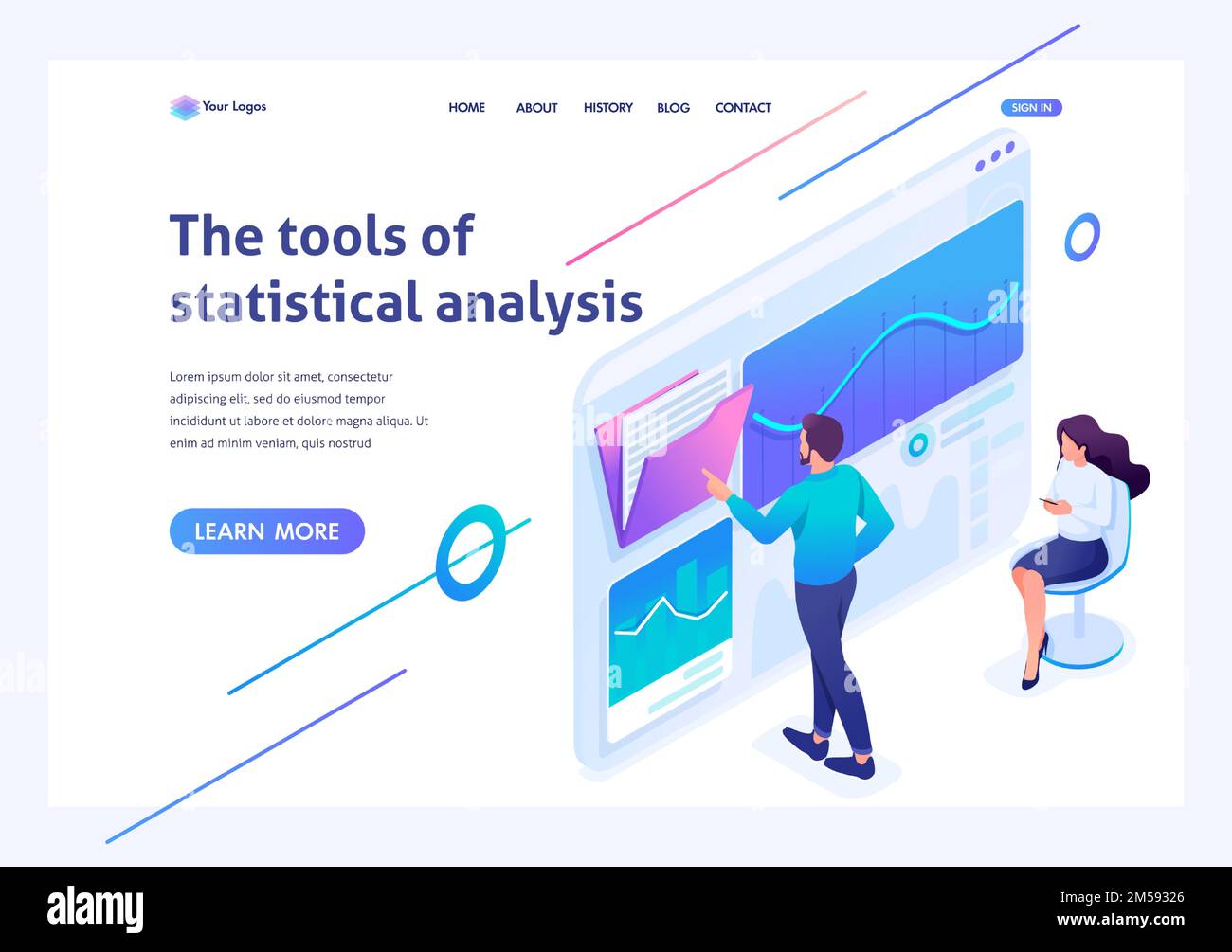 Isometric concept young entrepreneurs testing statistical analysis
