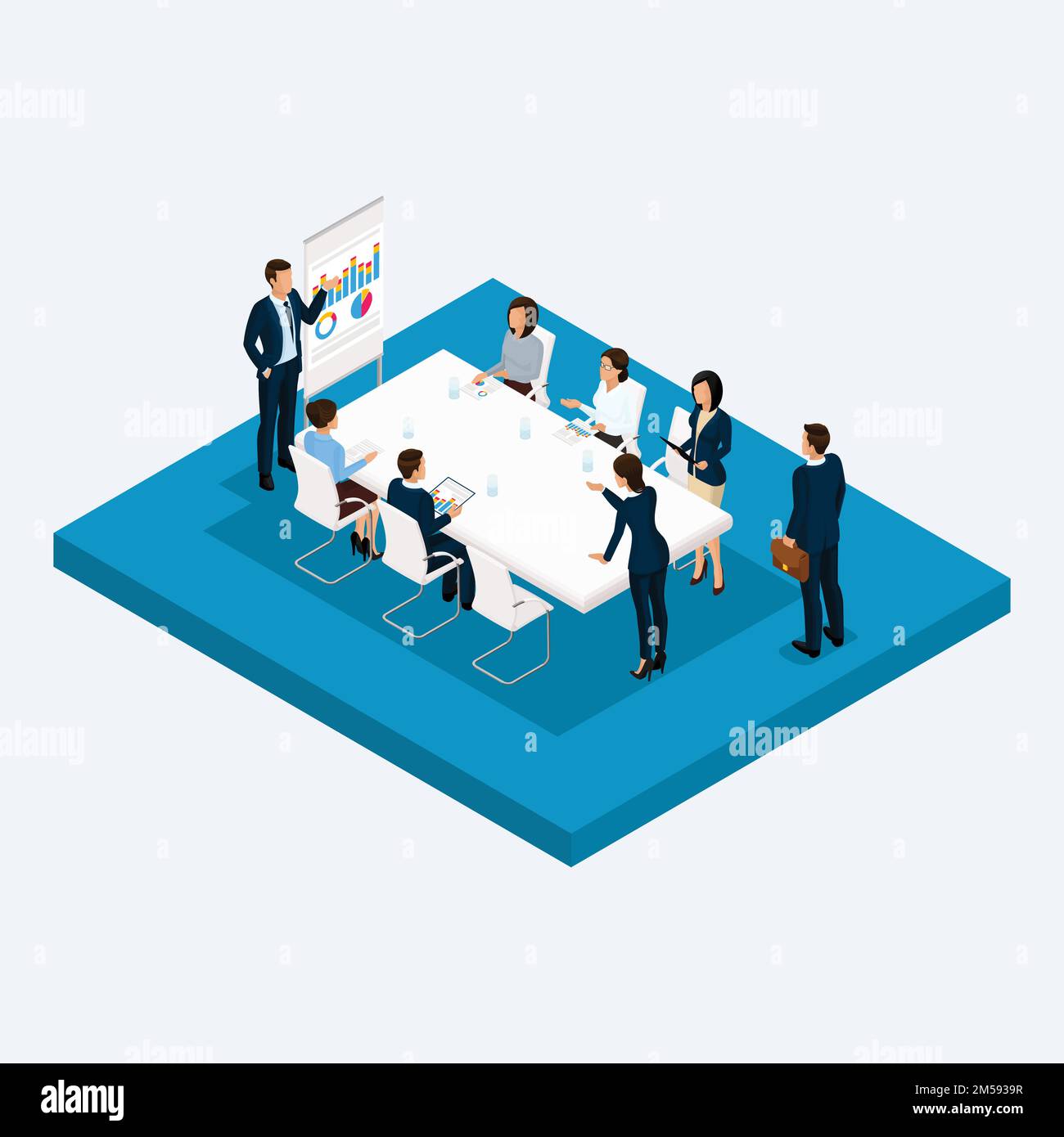 Isometric room highrise office, meeting negotiations, brainstorming