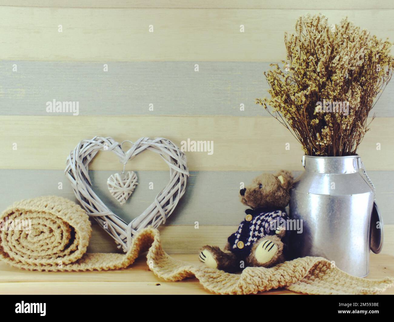 teddy bear with scarf and copy space background Stock Photo - Alamy