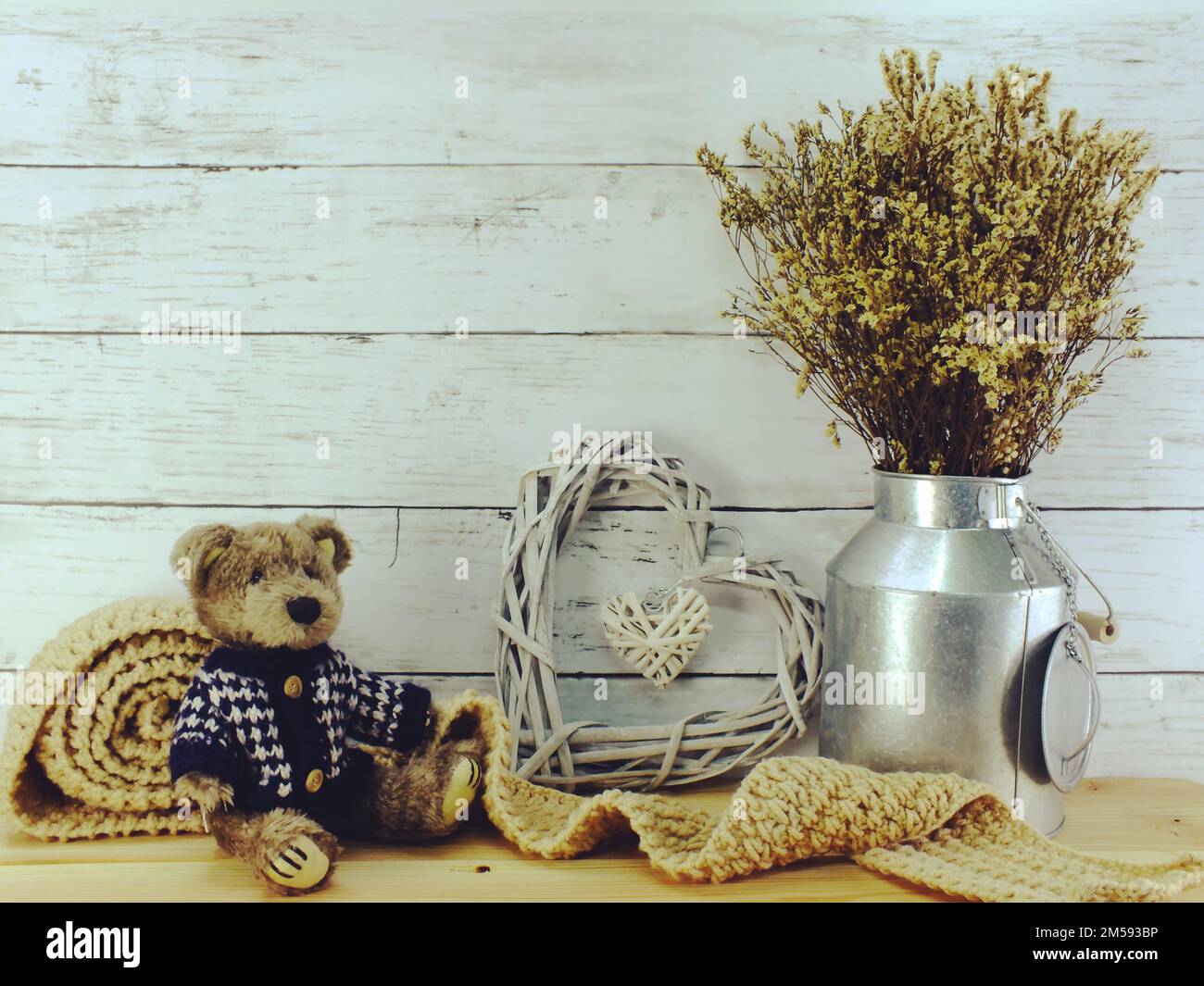teddy bear with scarf and copy space background Stock Photo - Alamy