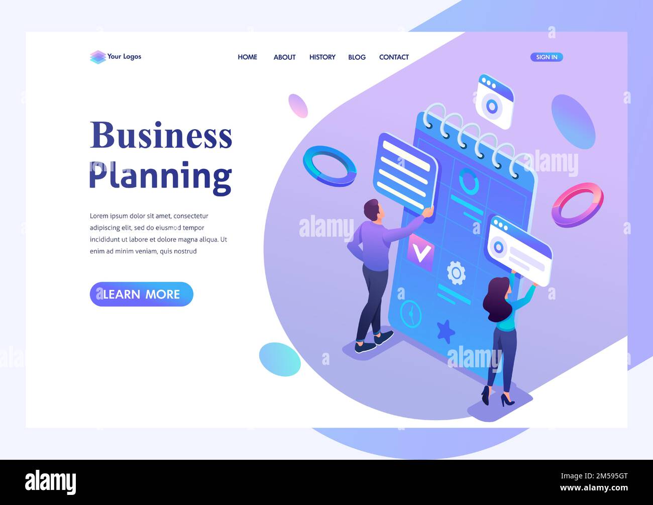 Isometric concept Young entrepreneurs are engaged in the preparation of ...