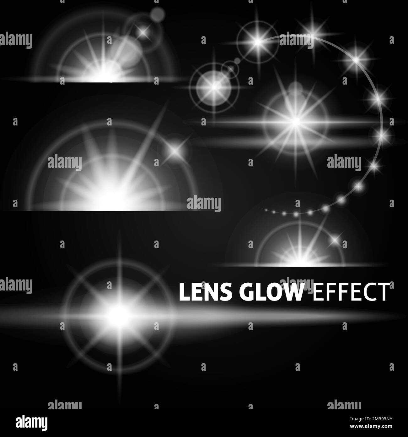 Realistic glares and rays of light bright flash of white light on a ...