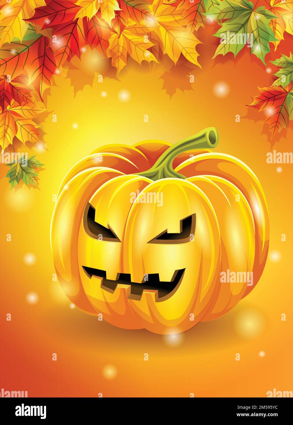 Halloween orange background autumn leaves, pumpkin character. Vector ...