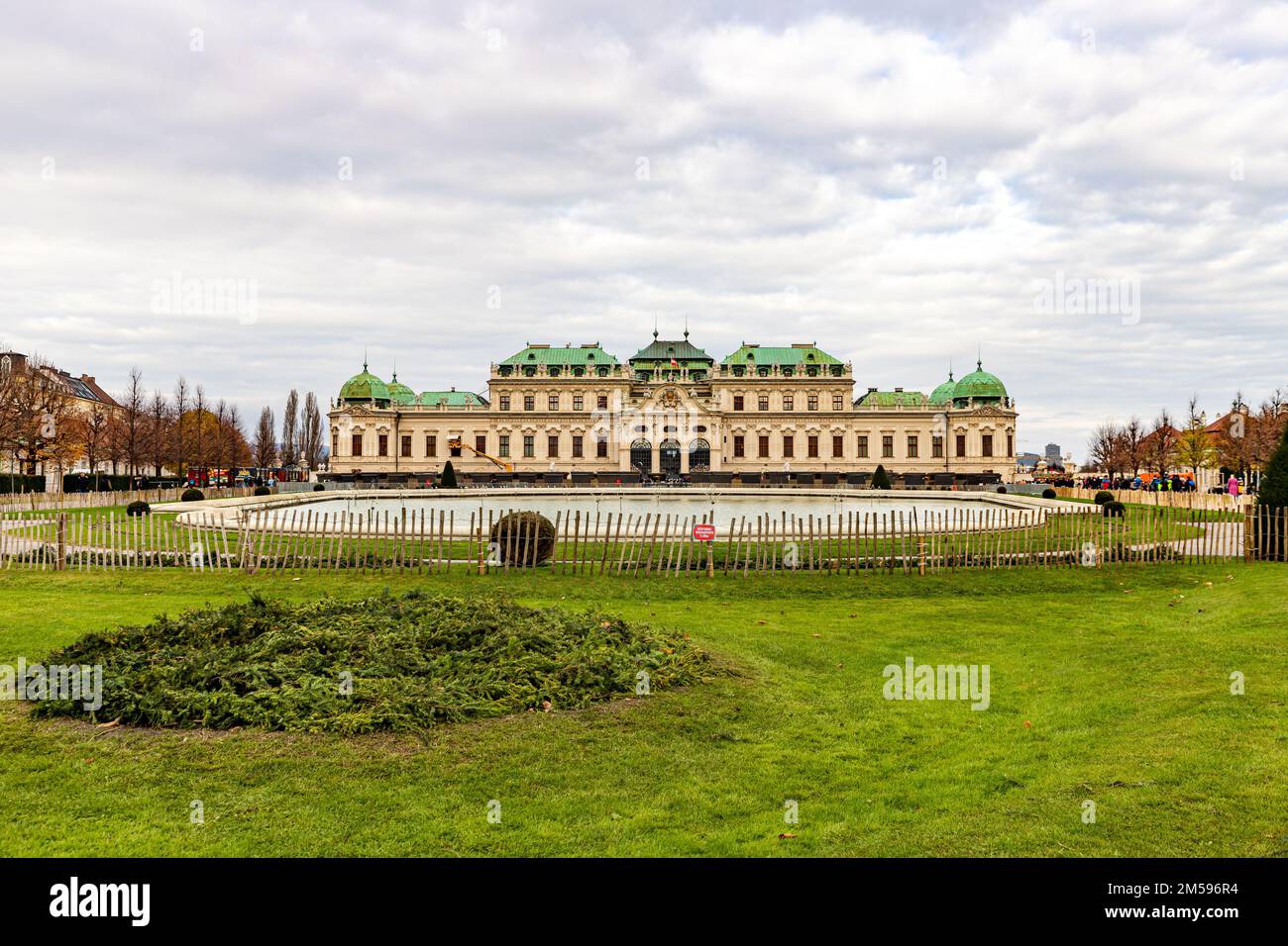 Cityscape with Schloss Belvedere in Vienna. Belvedere Castle and its Christmas market. Stock Photo