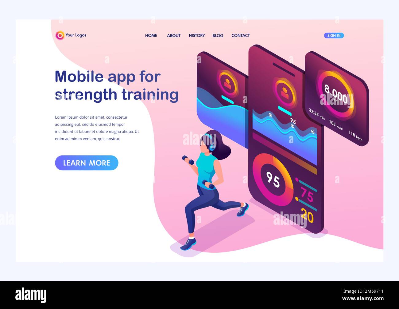 Isometric concept young girl during the strength training mobile app