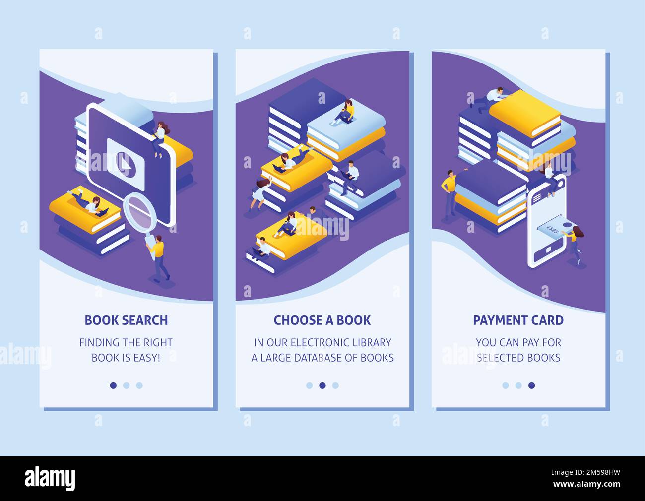 Isometric Template app design concept choose the right your book in our library smartphone apps. Easy to edit and customize. Stock Vector