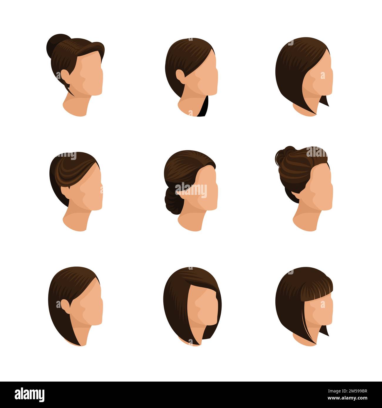 Trendy women's hairstyles Isometric isolated and a white background ...