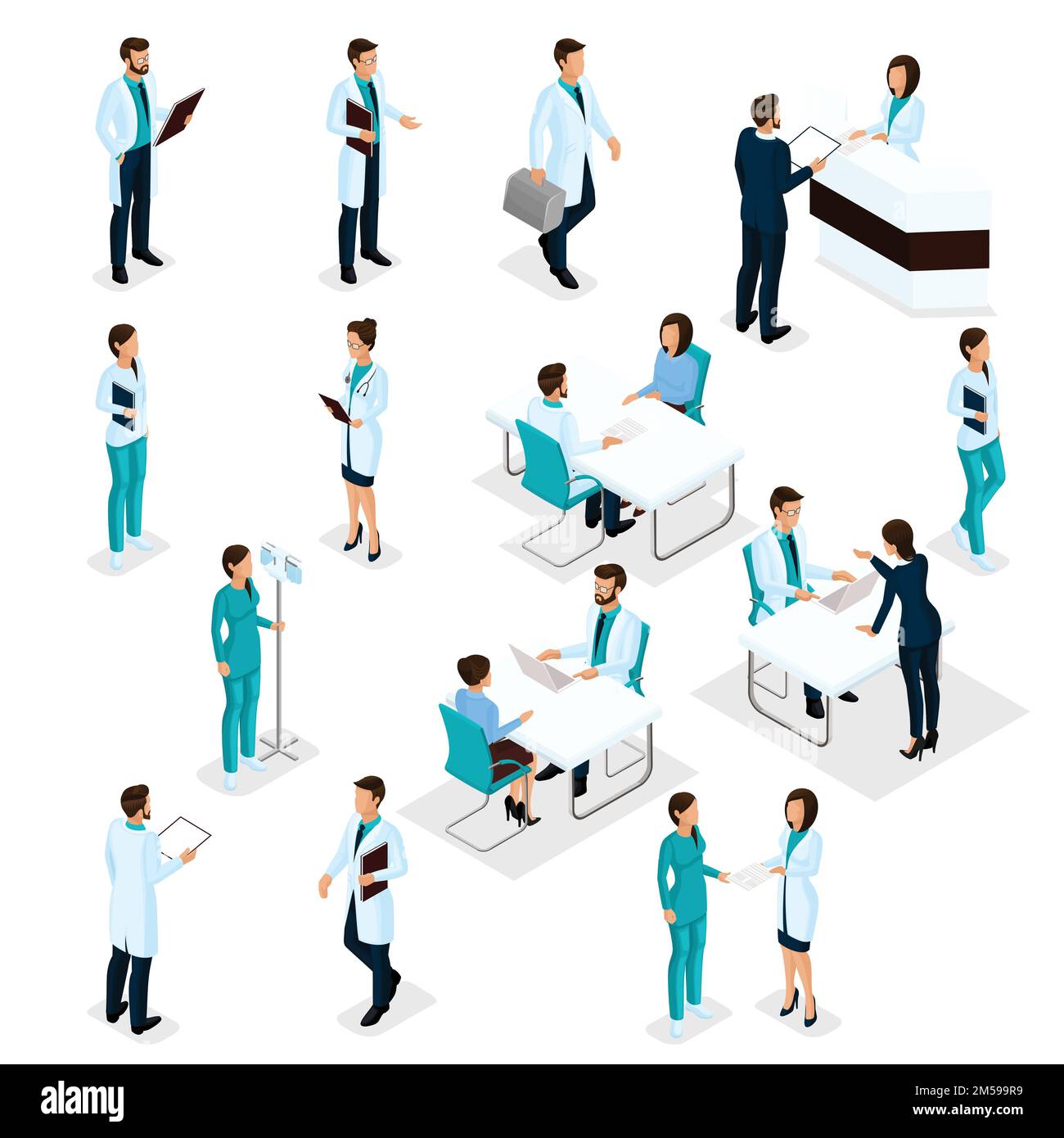 Set Isometric Doctors Hospital Staff Nurse 3D surgeons and patients ...