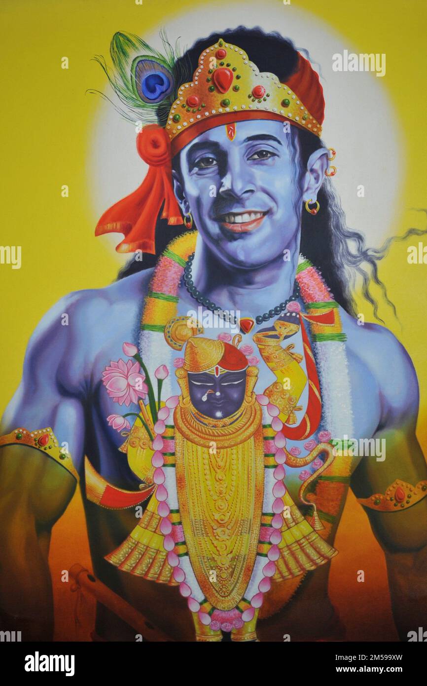Lord Krishna Shrinathji Nathdwara artwork painting Stock Photo