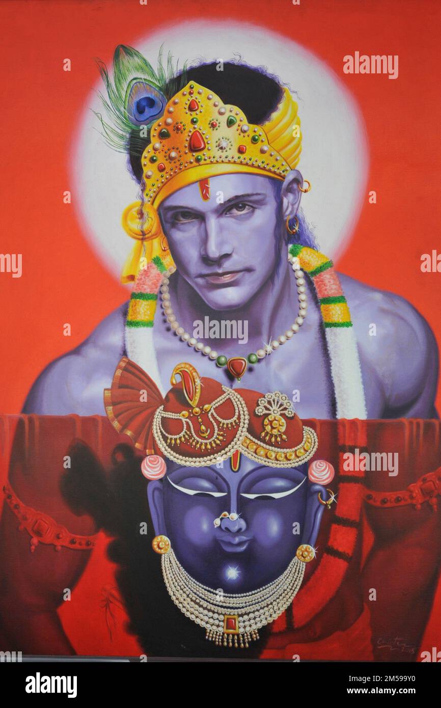 Lord Krishna Shrinathji Nathdwara artwork painting Stock Photo