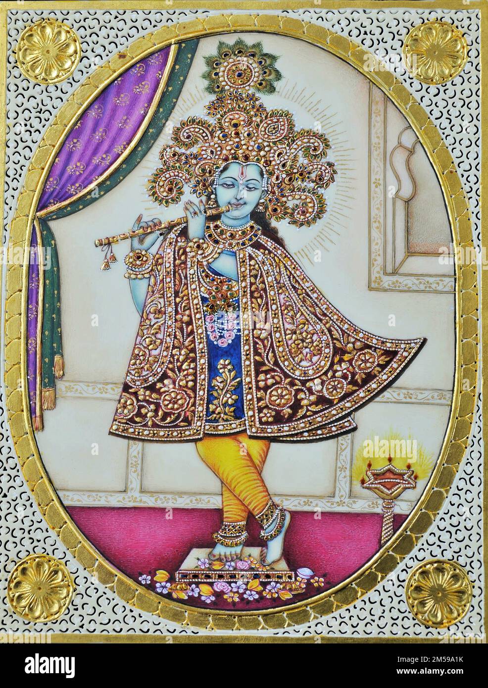 Lord Krishna playing flute artwork painting Stock Photo