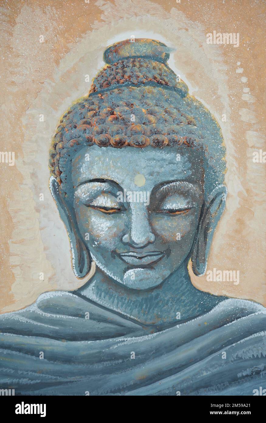 Lord Buddha face artwork painting Stock Photo