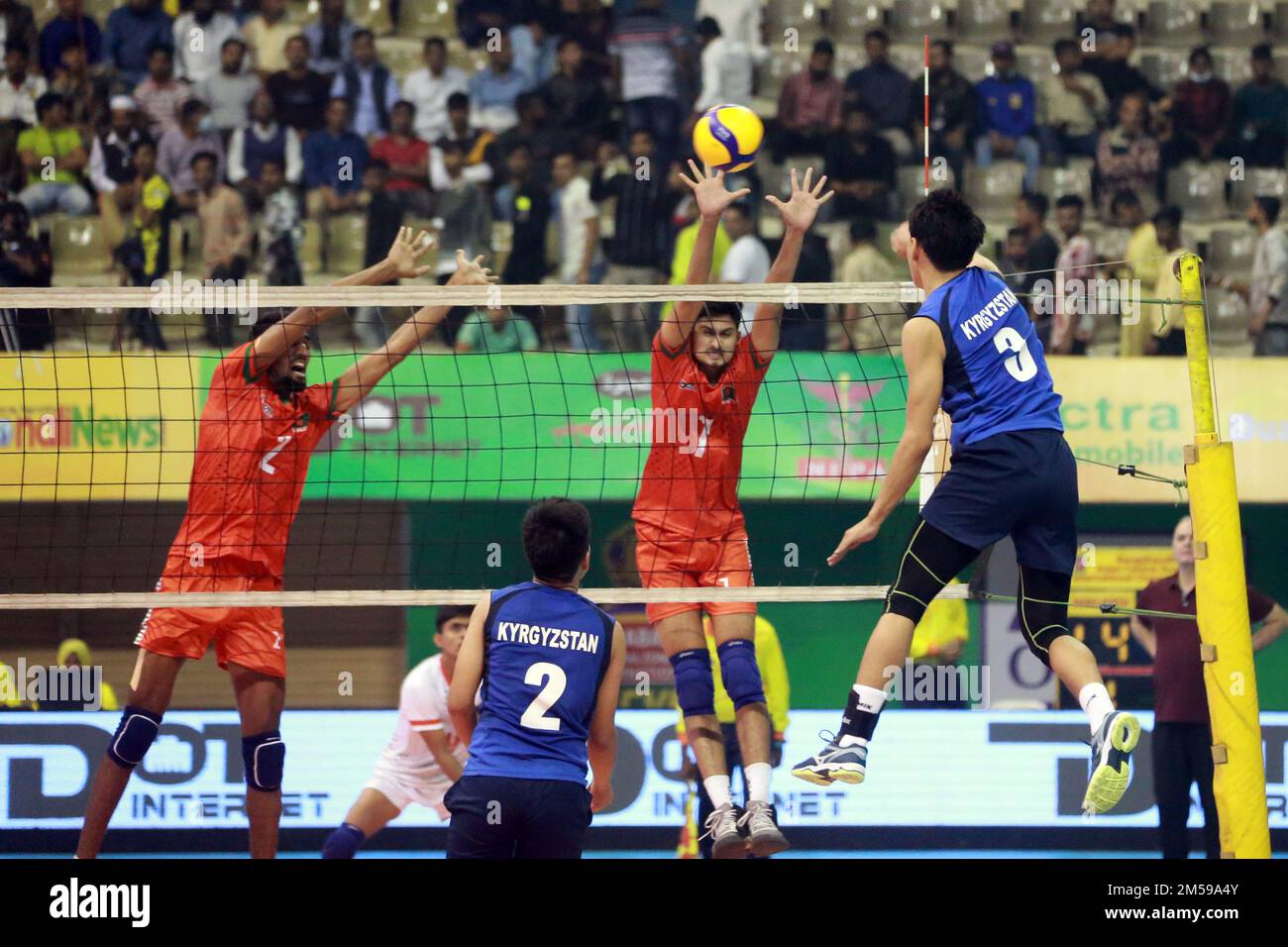 Bangabandhu Asian Central Zone U-23 Men’s International Volleyball Championship at the Shaheed Suhrawardy indoor stadium in Mirpur, Dhaka, Bangladesh. Stock Photo