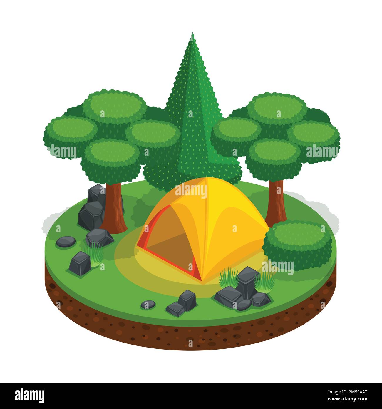 Isometric camping, outdoor recreation, tent, landscape for video games