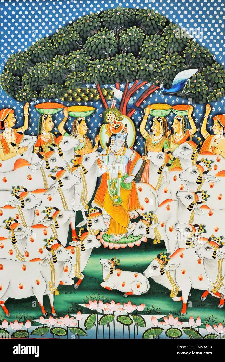 Lord Krishna with cows gopis Nathdwara pichwai artwork painting ...