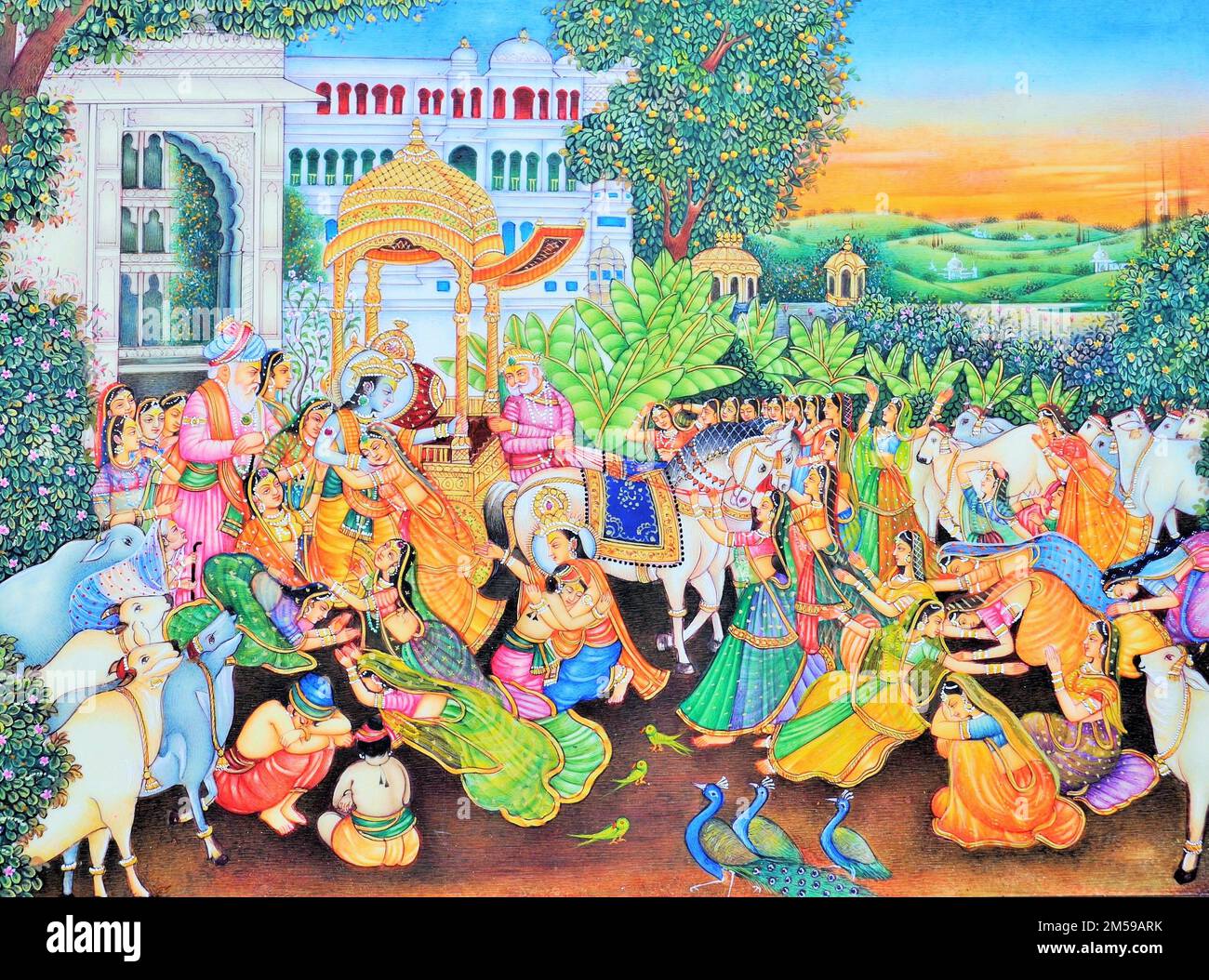 Radha Krishna with chariot artwork painting Stock Photo