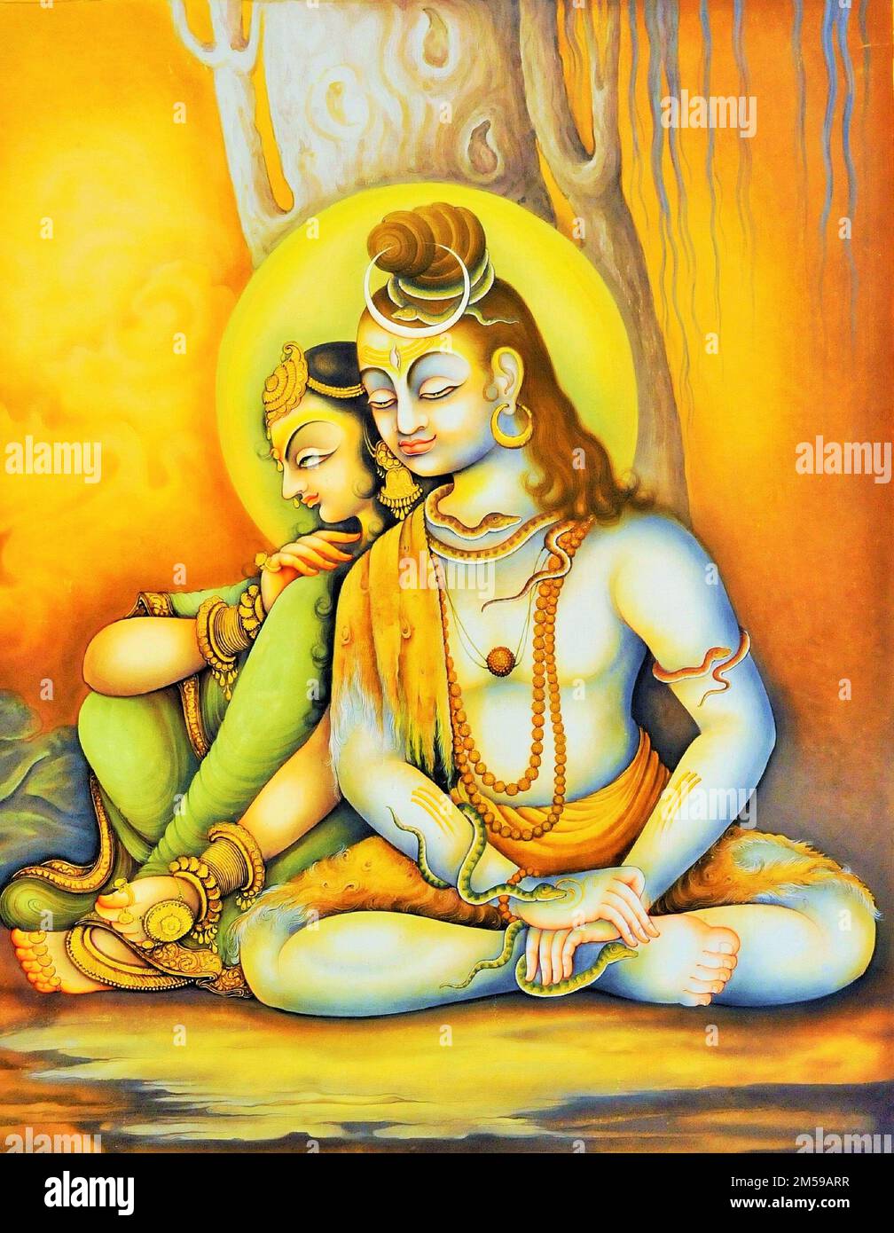 Lord Shiva Parvati artwork painting Stock Photo