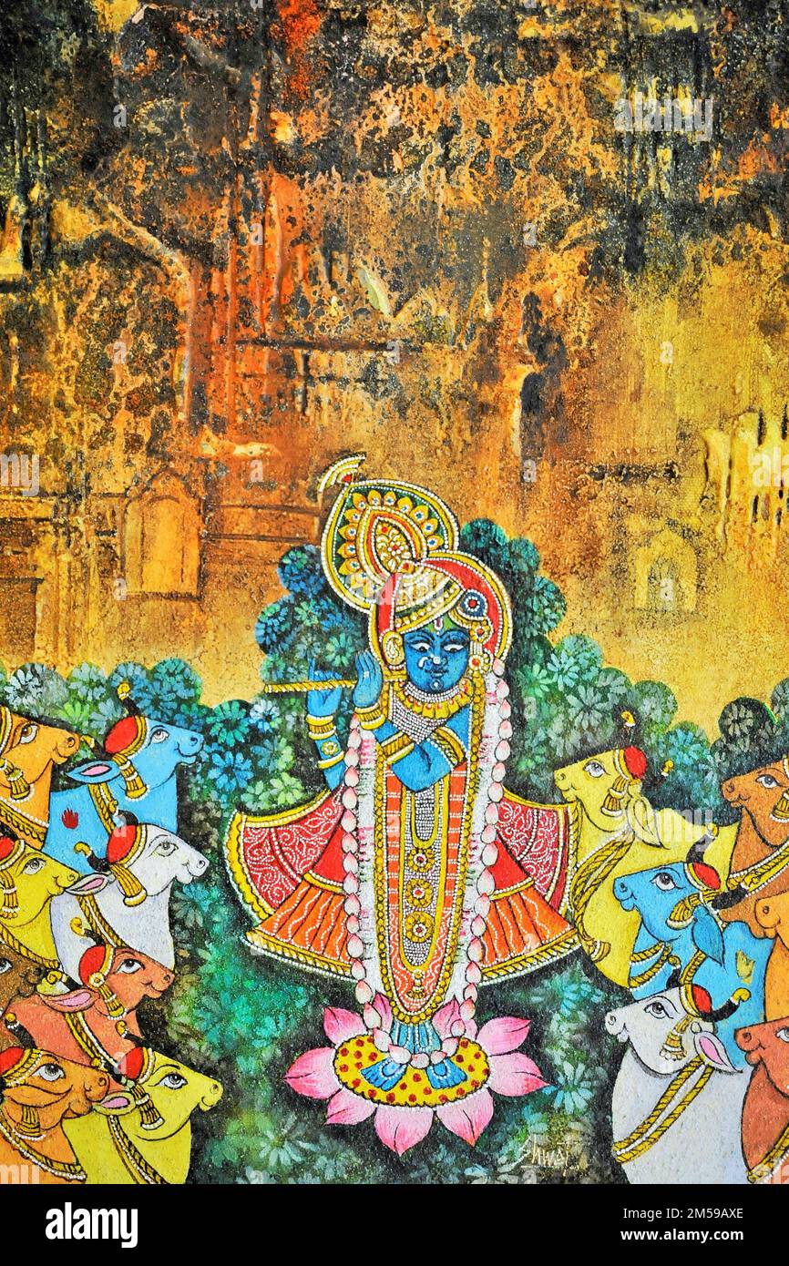 Lord Srinathji Nathdwara pichwai artwork painting Stock Photo