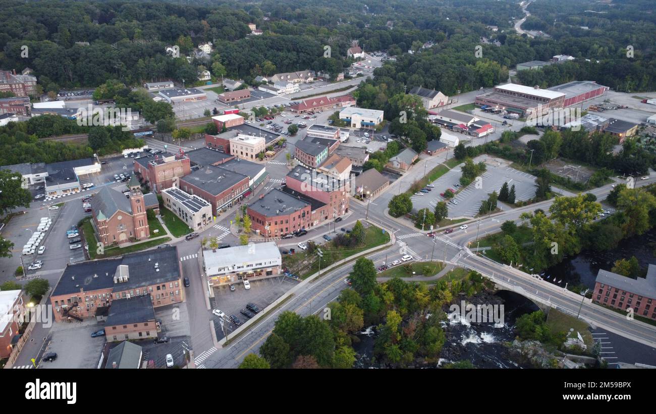 An aerial view of a small town Putnam, Connecticut Stock Photo