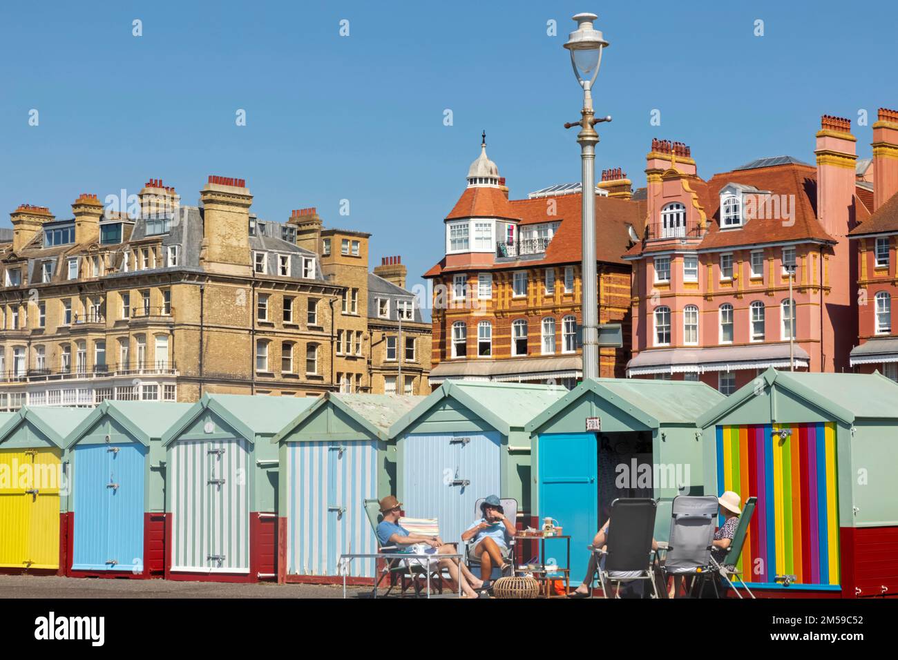 England, East Sussex, Brighton, Hove, Row of Colourful Beach Huts *** Local Caption ***  UK,United Kingdom,Great Britain,Britain,England,English,Briti Stock Photo