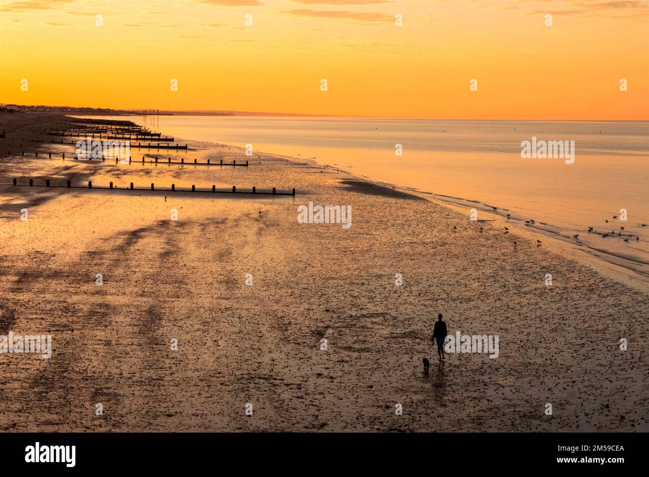 England, West Sussex, Bognor Regis, Sunrise over Bognor Regis Beach *** Local Caption ***  UK,United Kingdom,Great Britain,Britain,England,English,Bri Stock Photo