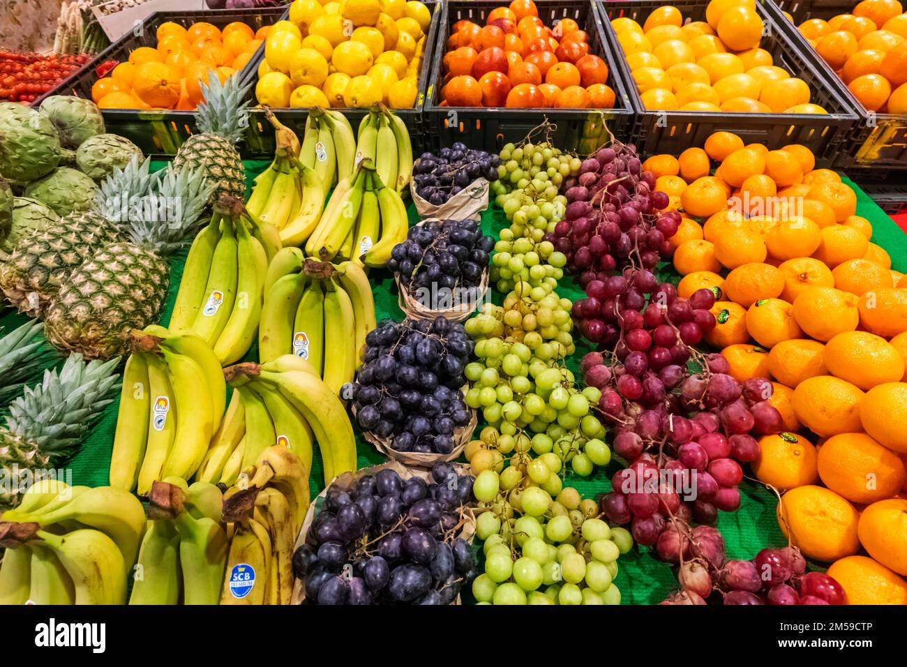 France, French Riviera, Cote d'Azur, Cannes, Forville Market, Fruit Stall Display *** Local Caption ***  Europe,France,French Riviera,Cote d'Azur,Prov Stock Photo