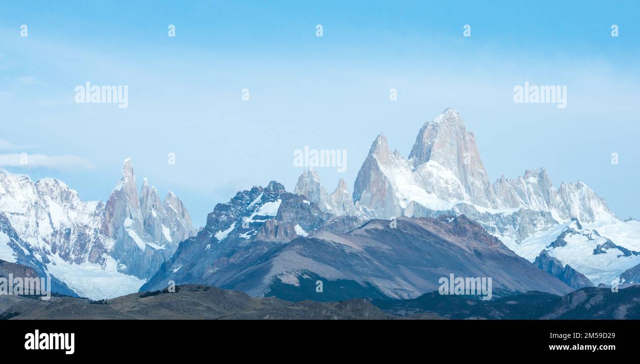 Der Cerro Torre und Fitz Roy  im Los Glaciares Nationalpark in Patagonien, Argentinien. Stock Photo