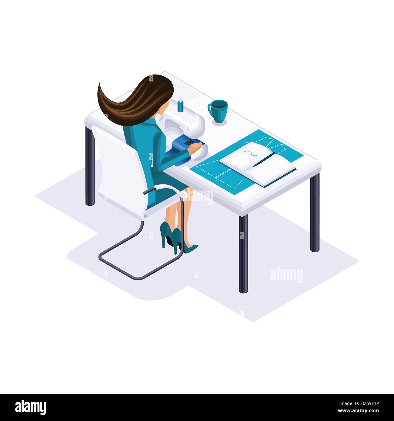 Isometric tailor, a designer sews clothes for display in high fashion, a private atelier, a workshop. The entrepreneur working for himself, his own bu Stock Vector