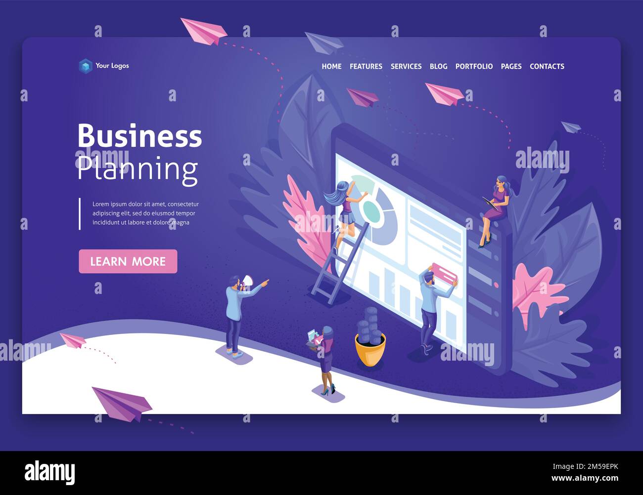 Business website template design. Isometric concept work on data ...