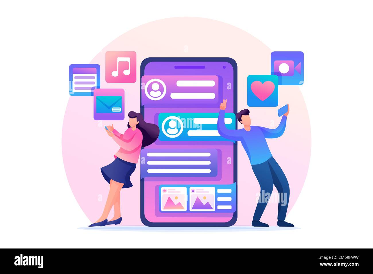 Young people correspond in a social network, online chat. Send photos