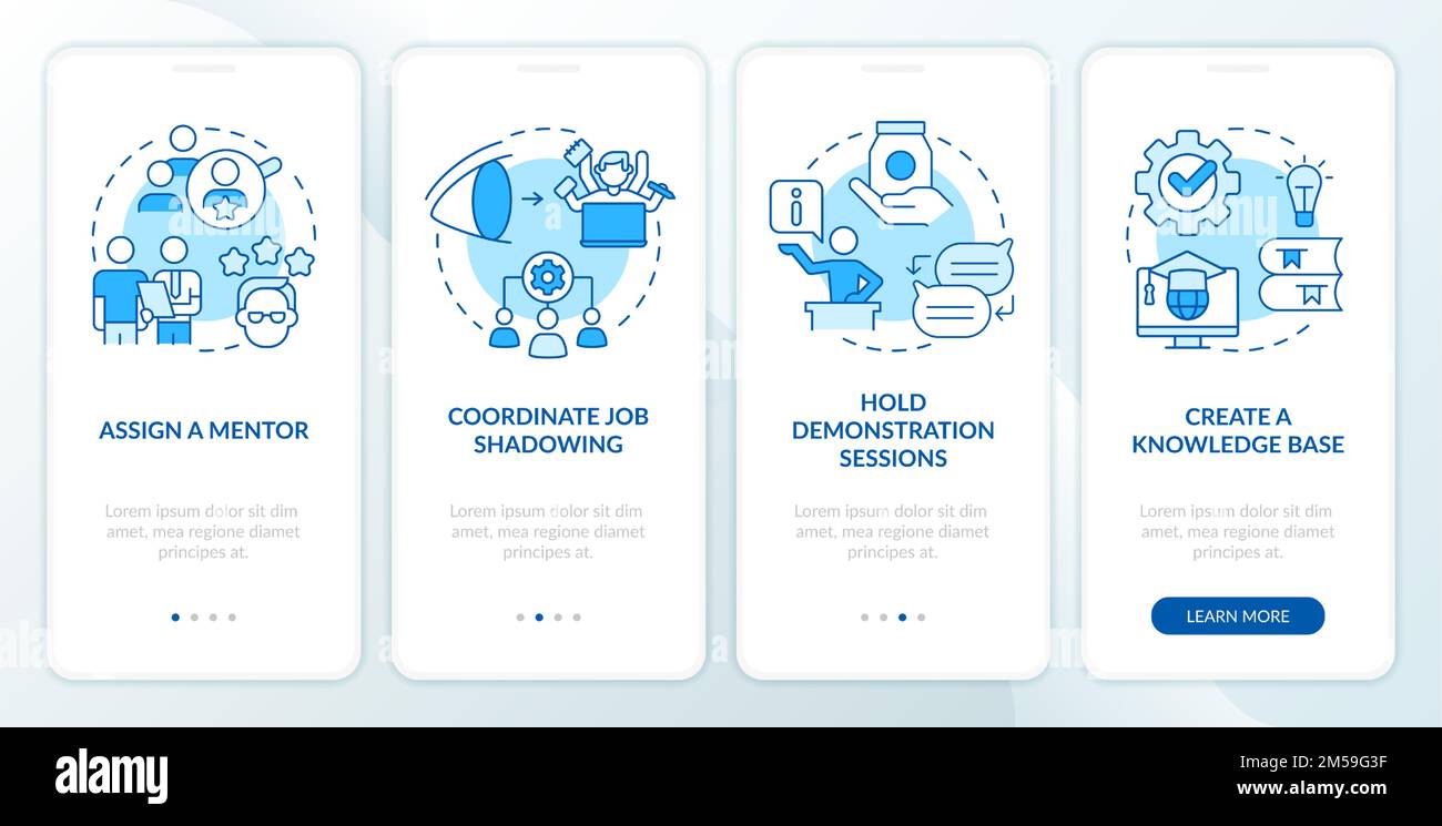 Product feature and application blue onboarding mobile app screen Stock Vector