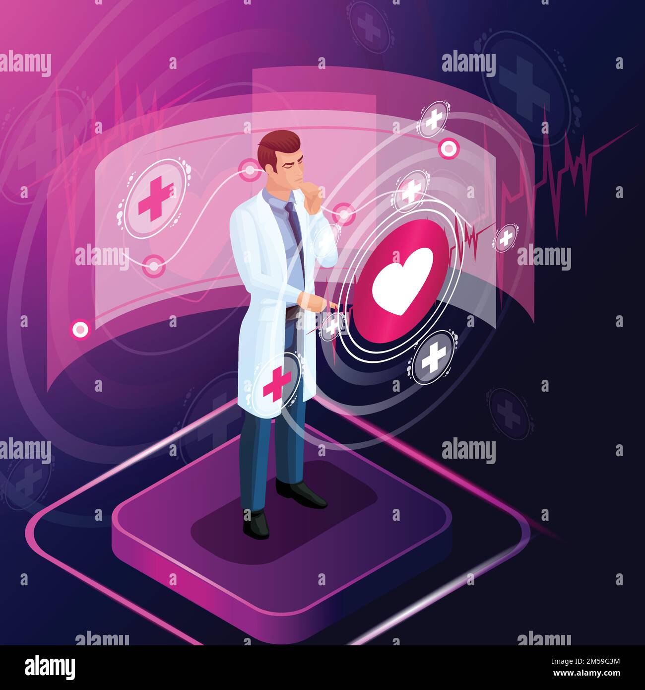 Isometric doctor looks at the tests, diagnoses the disease and monitors ...