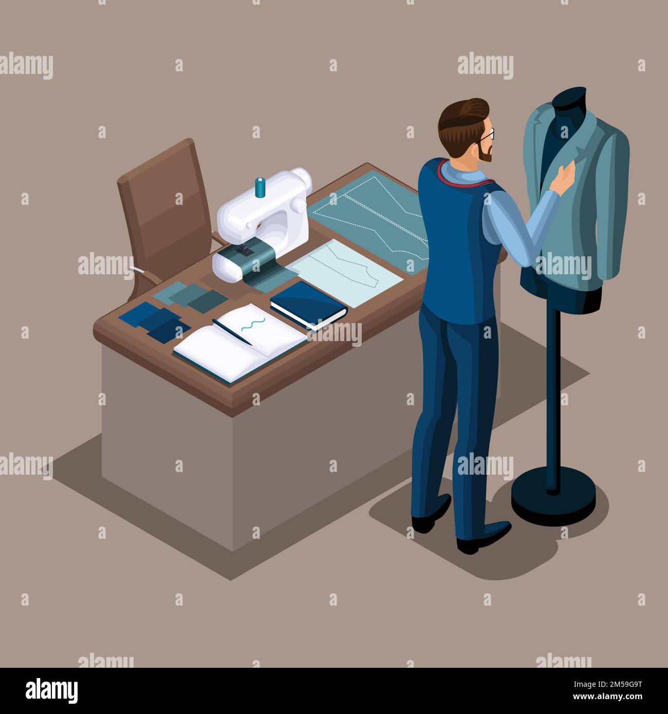 Tailor working sewing atelier Stock Vector Images - Alamy