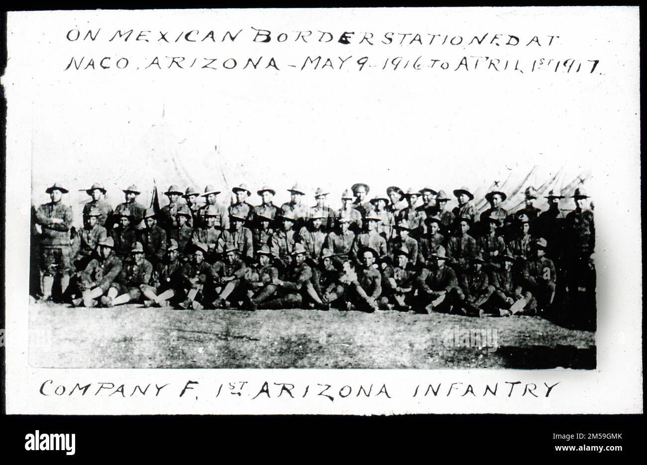 Photograph of Company F, 1st Arizona Infantry, on Mexican Border