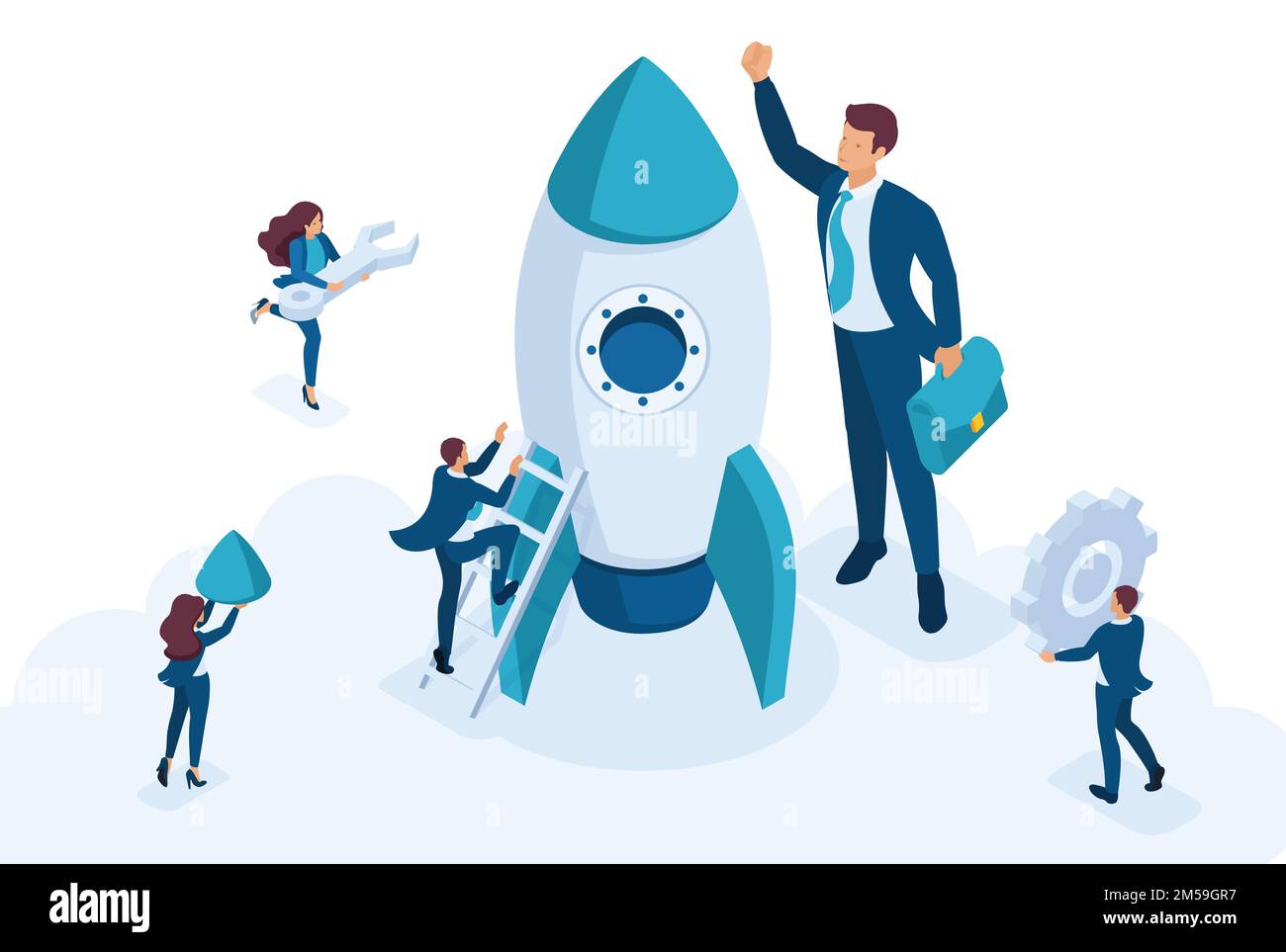 Isometric the concept development and startup business. Businessmen ...