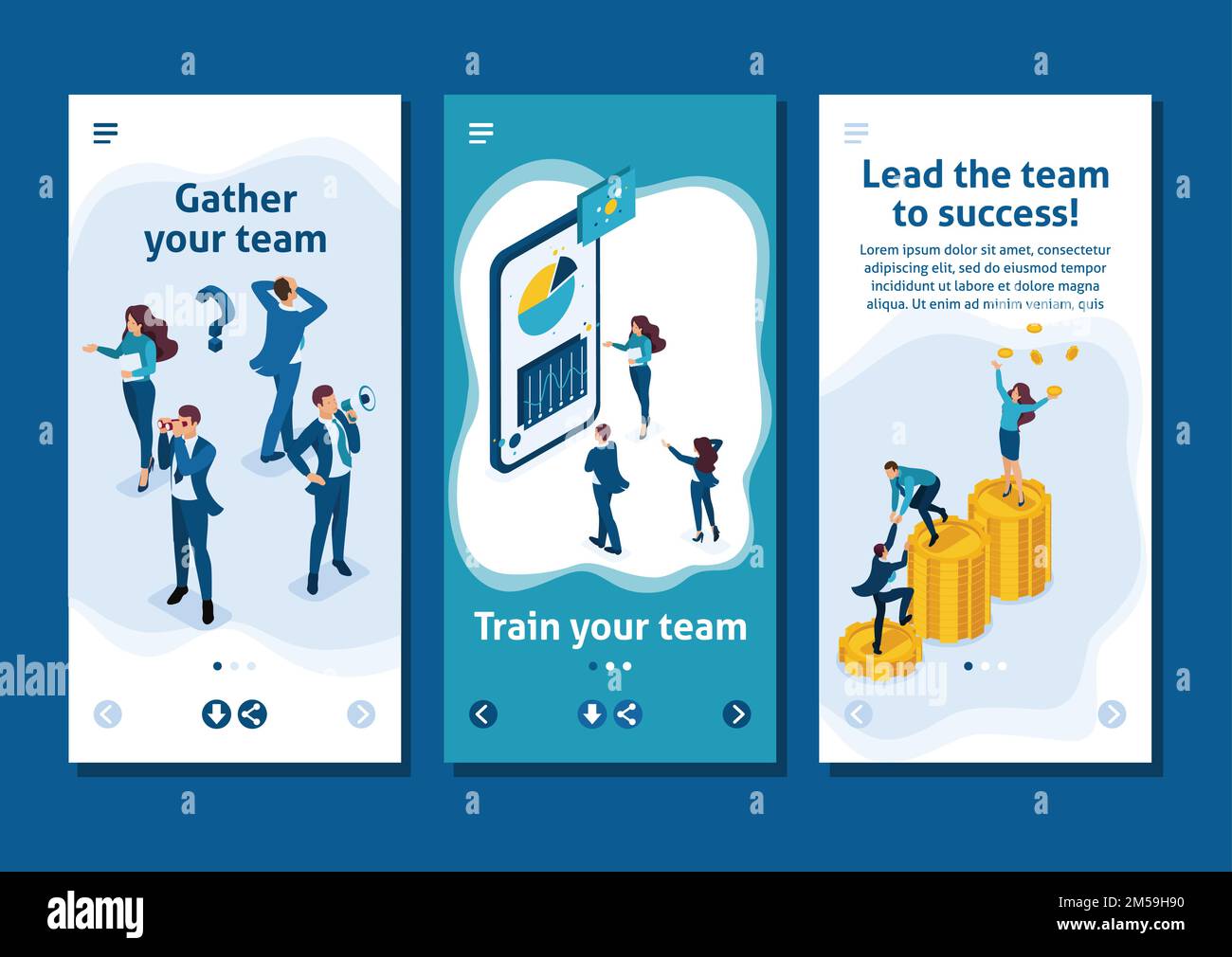 Isometric Template app The success of a good business team, concept