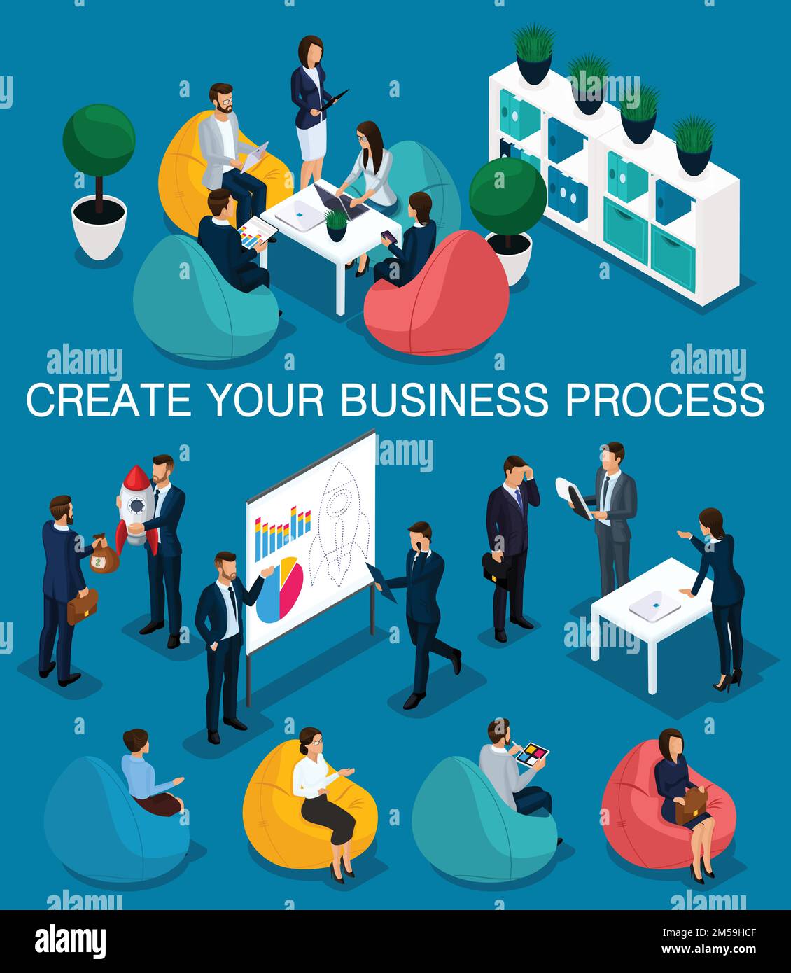 Trendy isometric people, 3d businessman, concept with young people ...