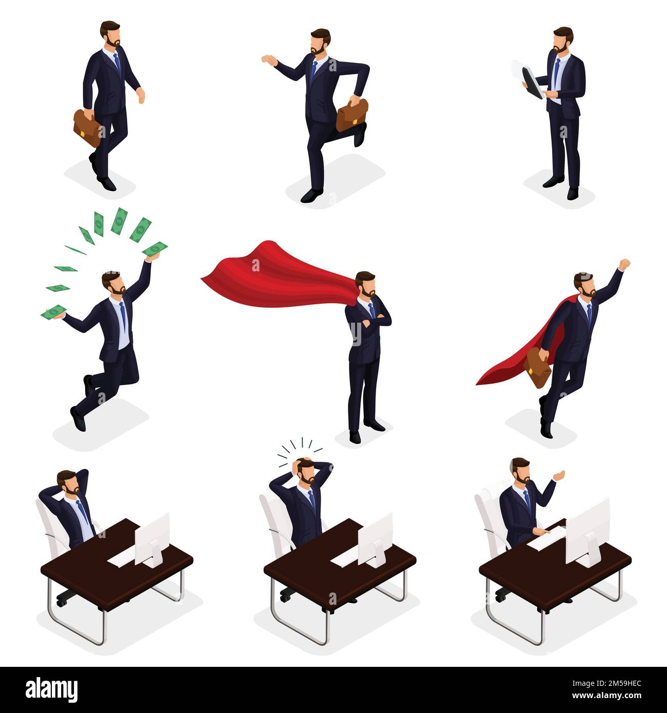 Trendy isometric vector people, 3d businessmen jumping, running, idea ...