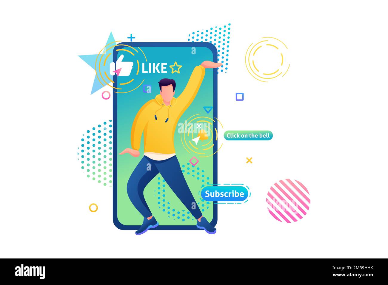 Channel about the dance of a Young guy, Tectonics, freestyle, R & B. Web design for dance training. Subscribe and learn to dance. Stock Vector