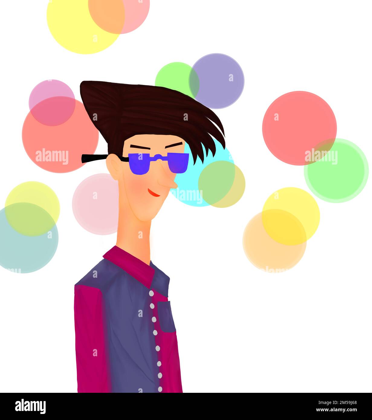 Retro Style Boy, Man Illustration, Modern Cartoon Art, Colorful Cartoon Boy with Blue Sunglasses, Funky Boy Illustration | 1owlartist Stock Photo