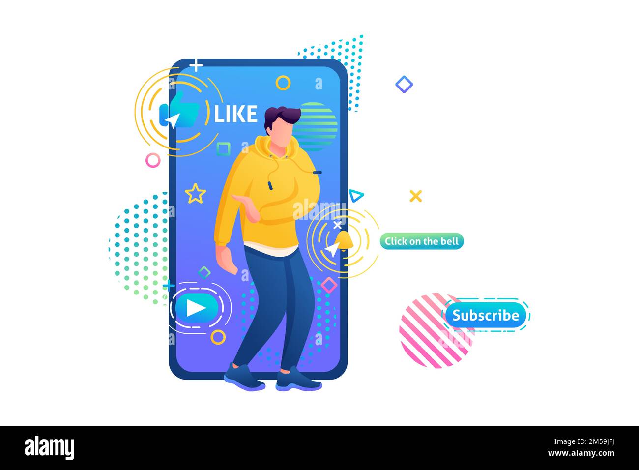 Channel about the dance of a Young guy, Tectonics, freestyle, R & B. Web design for dance training. Subscribe and learn. Stock Vector