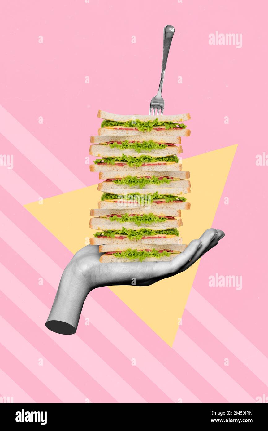 Composite 3d artwork collage healthy food restaurant concept hand hold ...