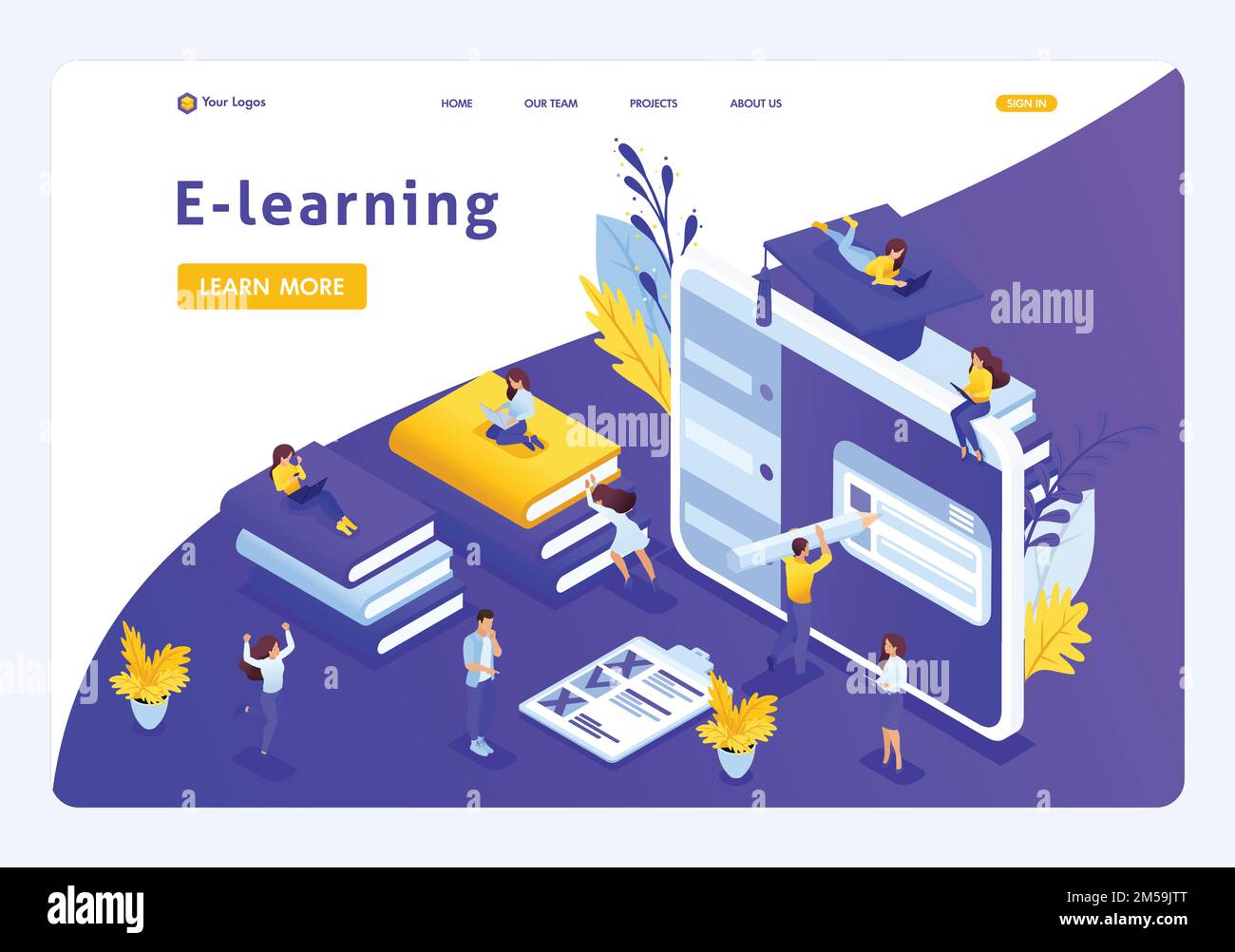 Website Template Landing page Isometric concept e learning for second Website Template Landing page Isometric concept e learning for second