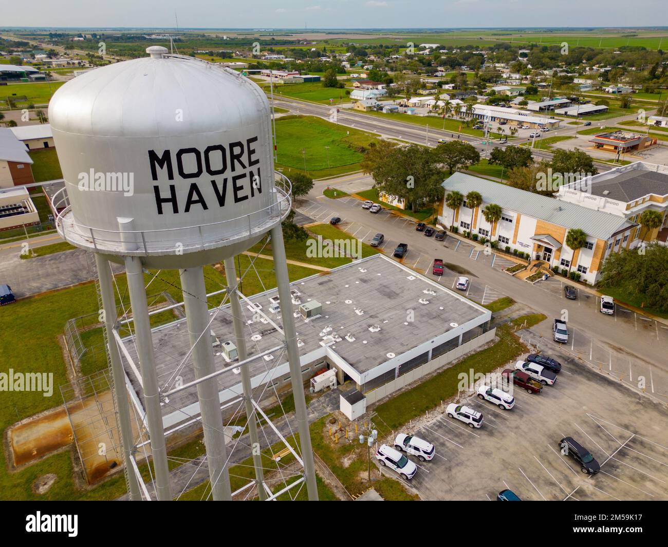 Moore Haven water tower aerial drone inspection Stock Photo Alamy