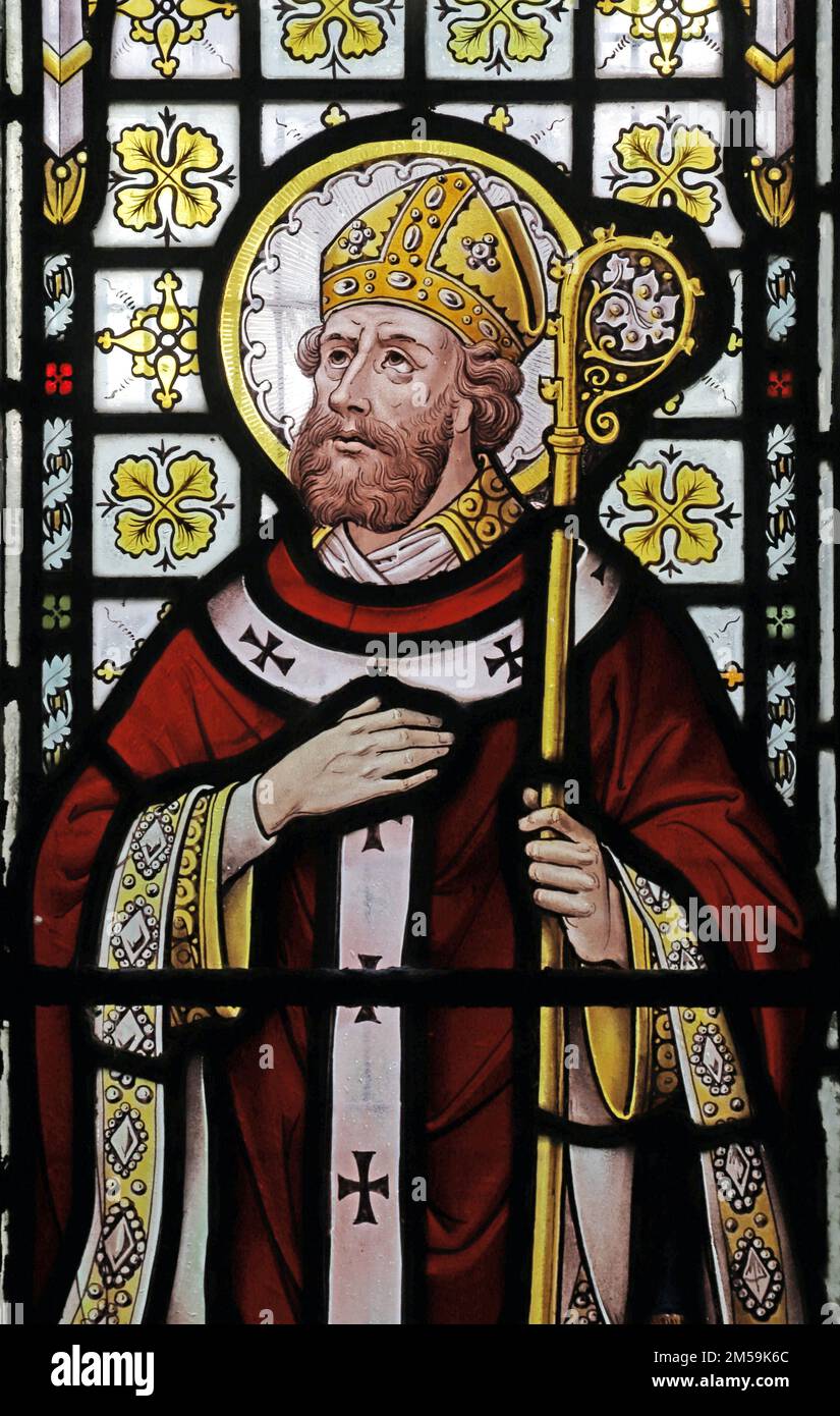 Stained glass window by Edward Horwood depicting St David, St Senara's Church, Zennor, Cornwall Stock Photo
