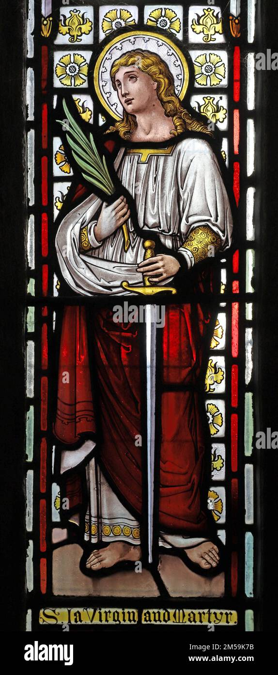 Stained glass window by Edward Horwood depicting St Ia, St Senara's Church, Zennor, Cornwall Stock Photo