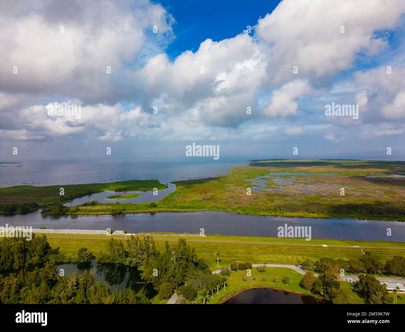 Aerial photo John Stretch Park Clewiston FL with amazing views of Lake