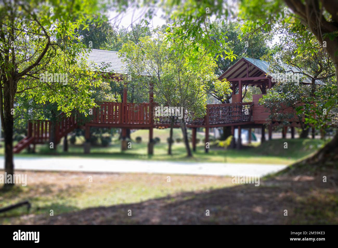 Outdoor playground with green grass ground, stock photo Stock Photo