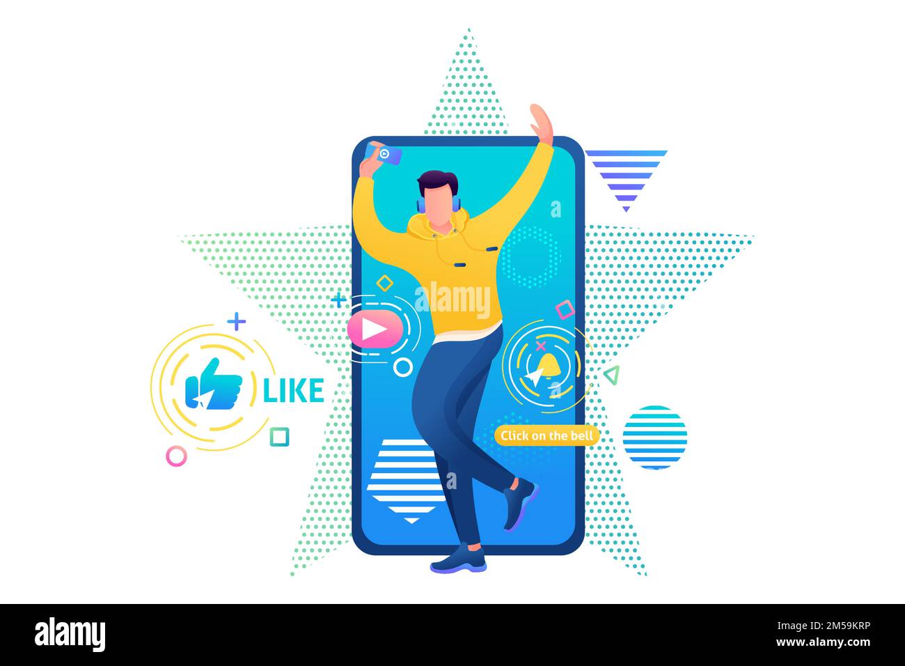 Channel about Young guy, Dance teacher, Tectonics, freestyle, R & B. Web design for dance training. Subscribe to the channel about the dance. Stock Vector